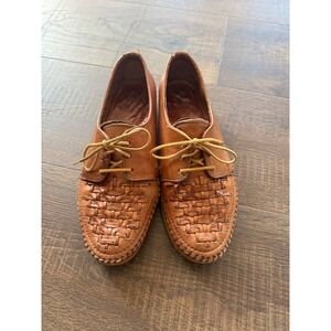 Dexter Woven Leather Oxfords Lace Up‎ Casual Shoes Brown Size 8.5